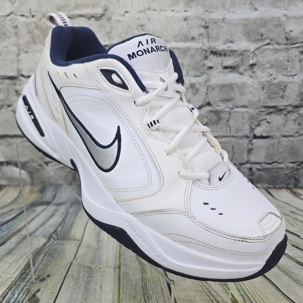 Nike Air Monarch Training Shoes Mens 12 White Navy 415445-102 Dad Shoe Walking